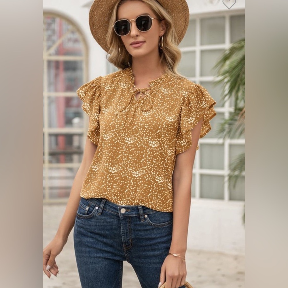 Mustard ruffle blouse